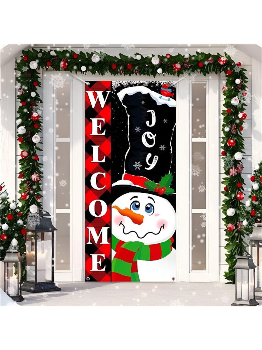 Christmas Door Cover Merry Christmas Welcome Door Decor Santa Claus Snowman Door